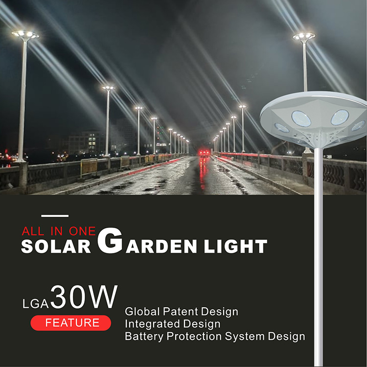 ضوء حديقة LED شمسي متكامل 30 وات للحديقة والفيلا
