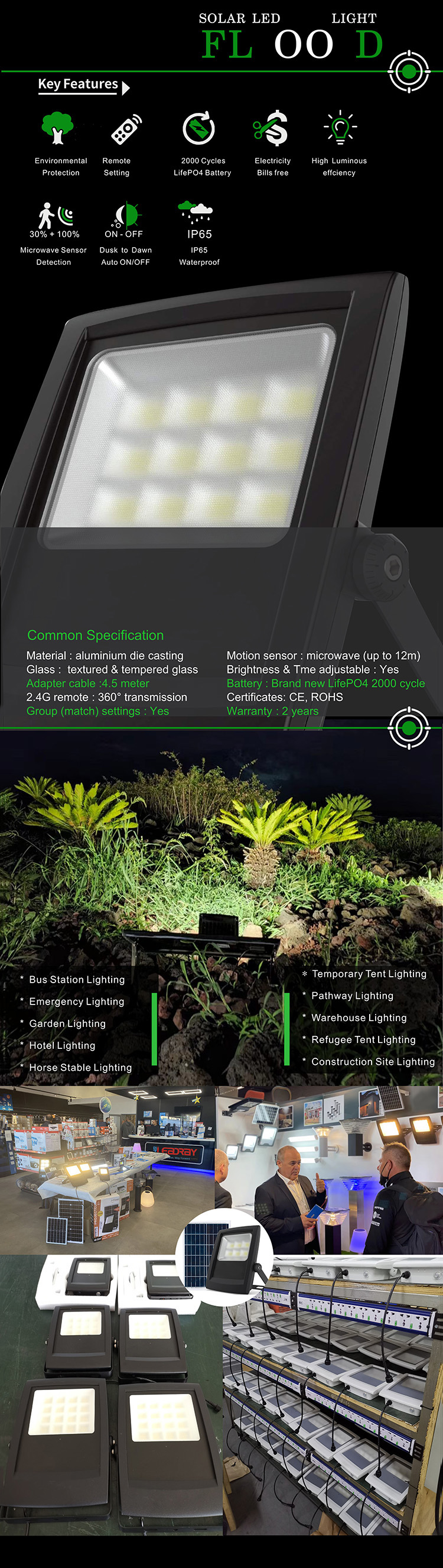 ضوء الفيضانات LED بالطاقة الشمسية الرخيصة لإضاءة الحدائق