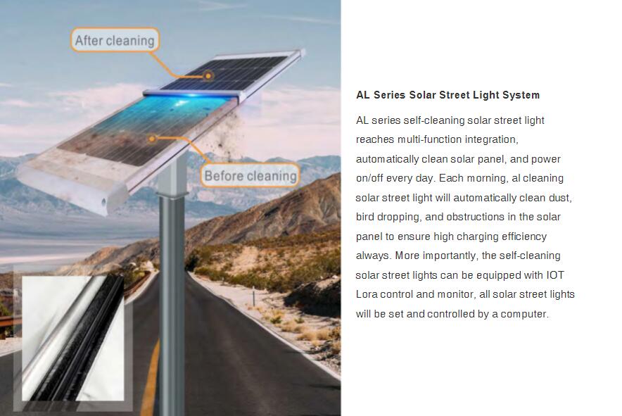 نظام تنظيف الألواح الشمسية ضوء الشارع الشمسي
