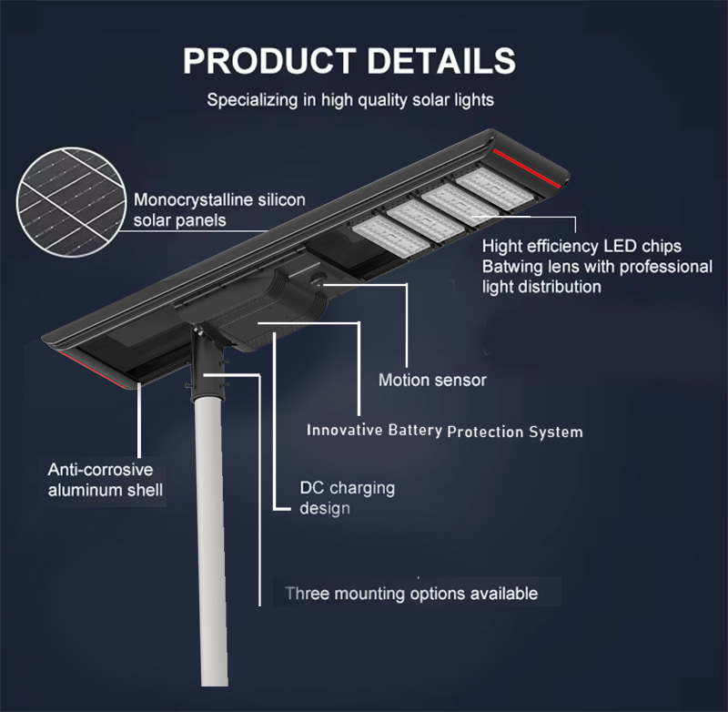 إنارة الشوارع بالطاقة الشمسية LED الذكية ذات الهندسة الكبيرة المتكاملة