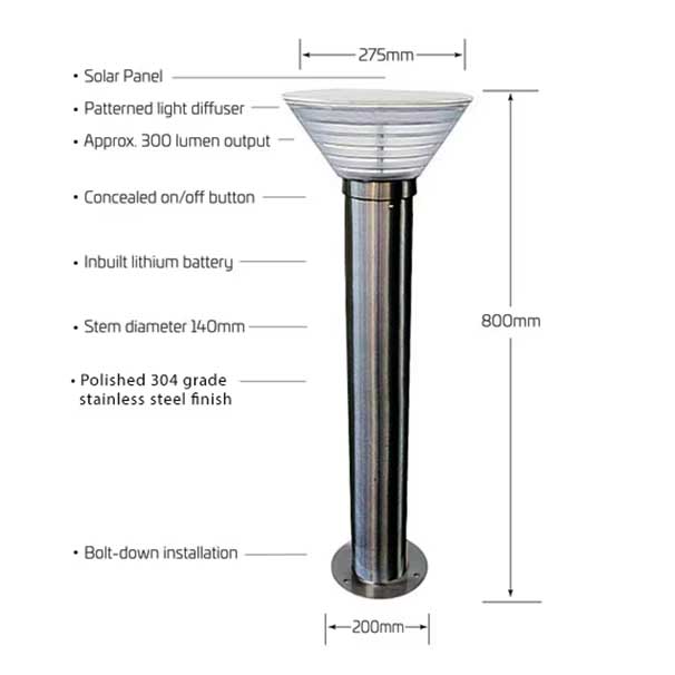 All-In-One DC Powered Solar Bollard Landscape