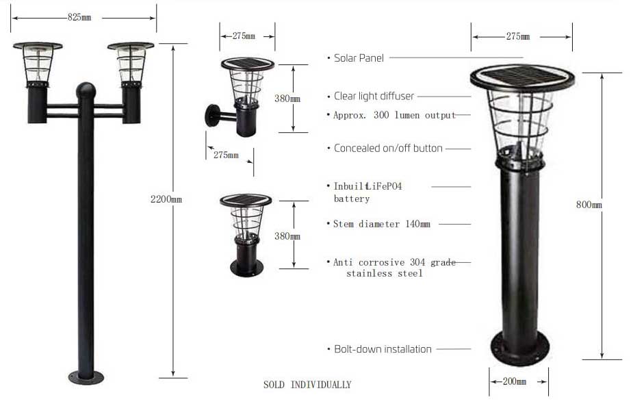 Steel Solar Bollard Garden Light