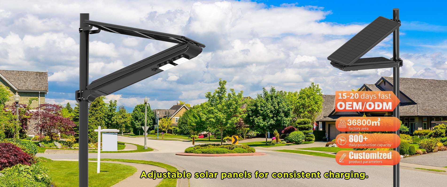 مصباح شارع يعمل بالطاقة الشمسية LED مدمج في مصباحين مقاومين للماء في الهواء الطلق بقوة 40 وات و60 وات