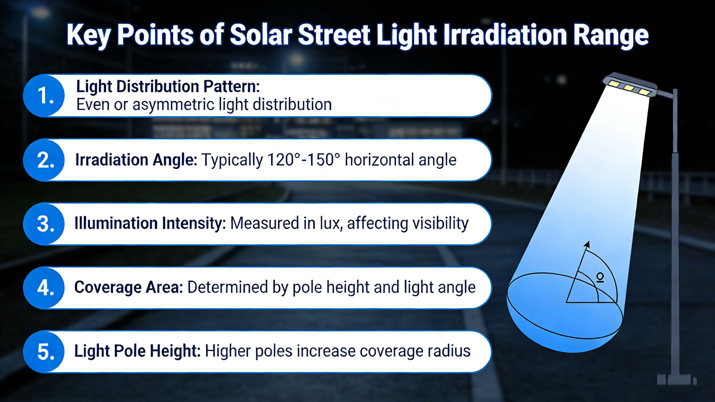 The core factors affecting the irradiation range of solar street lights