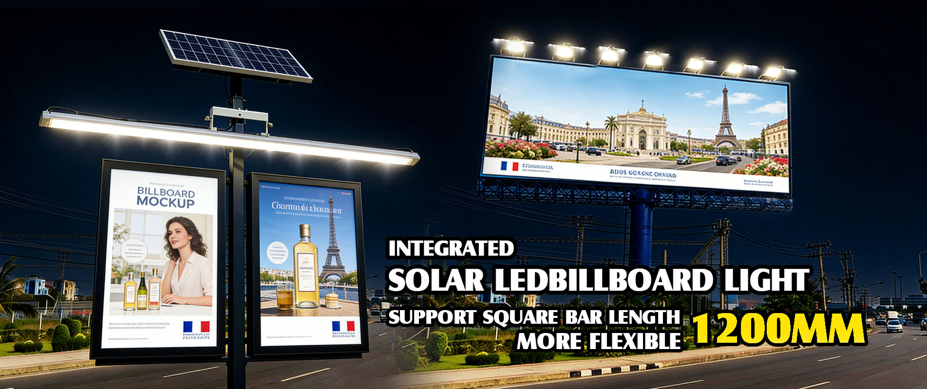 مصباح شارع يعمل بالطاقة الشمسية LED الكل في واحد، مقاوم للماء IP65، مثبت على الحائط بقوة 80 وات