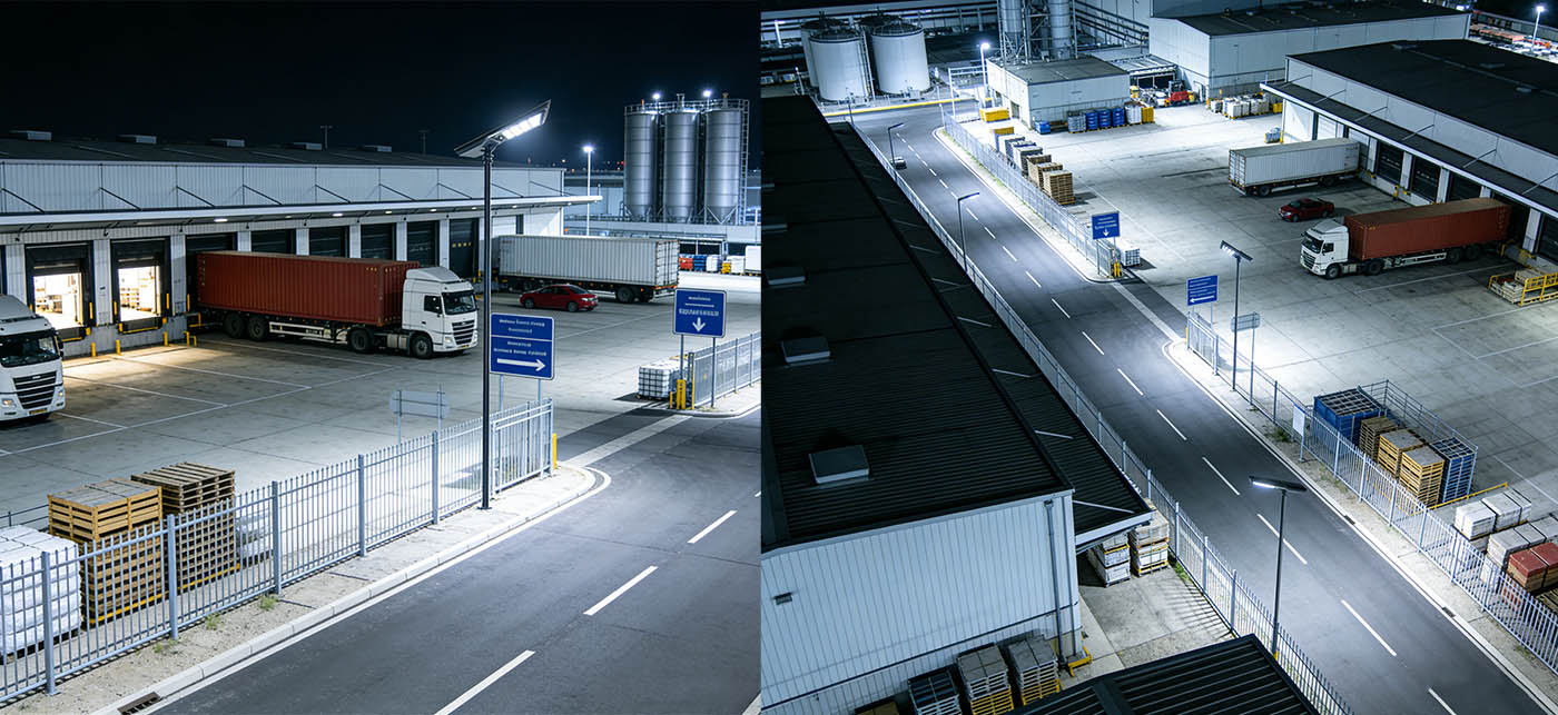 The integrated compact design integrates lamp posts The integrated compact design integrates lamp posts