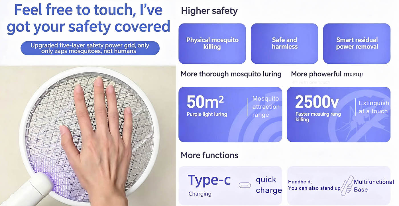 Electric mosquito swatter for mosquito control