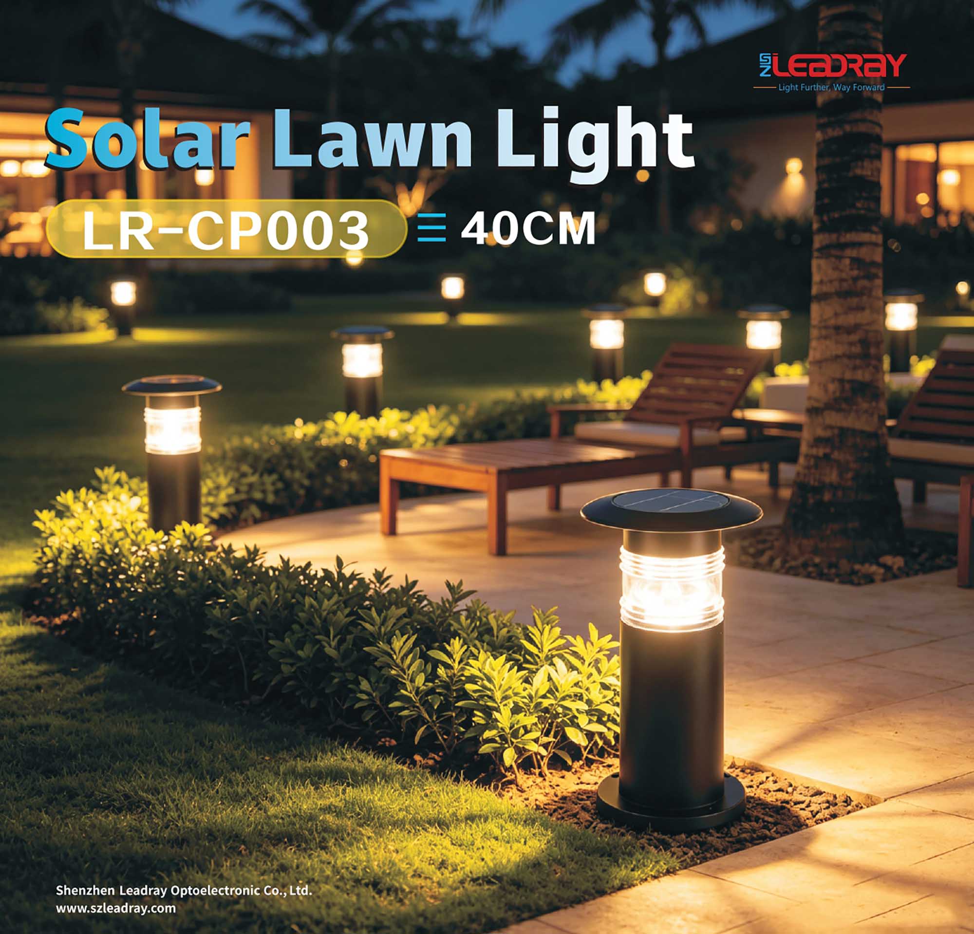 40cm high outdoor solar bollard light