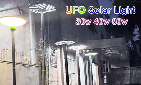 مصباح UFO للتحكم في الإضاءة، مصباح LED يعمل بالطاقة الشمسية للحديقة