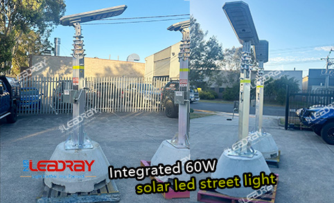 إضاءة خارجية من الألومنيوم بالطاقة الشمسية متكاملة 60 واط من مصابيح الشوارع المقاومة للماء بالطاقة الشمسية 60 واط من مصابيح الشوارع بالطاقة الشمسية الكل في واحد مع عمود